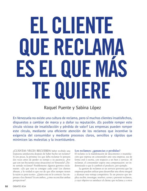 Pdf El Cliente Que Reclama Es El Que M S Te Quiere