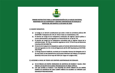 Primer Instructivo para la Implementación de la Huelga Nacional