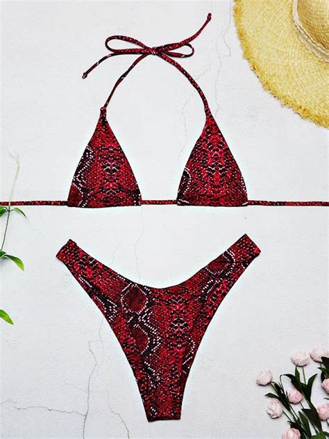 Swimwear Women 2019 New Snakeskin Bikini High Cut Swimsuit Sexy Halter