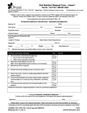 Fillable Online Oral Nutrition Request Form Hawai I Wellcare