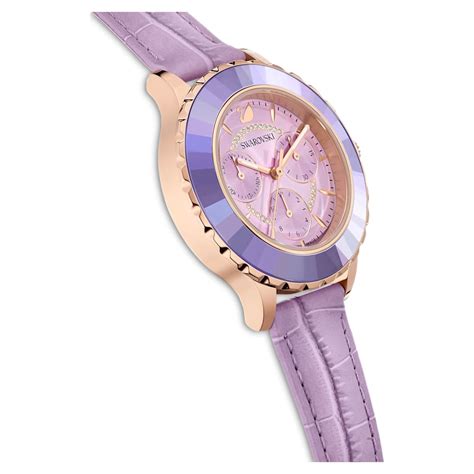 Octea Lux Chrono Watch Swiss Made Leather Strap Purple Rose Gold