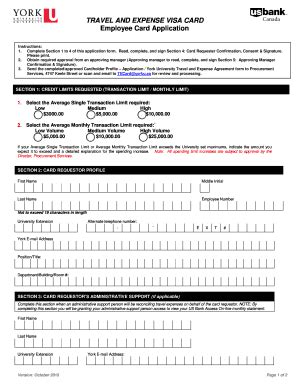 Fillable Online Yorku Cardholder S Profile Application Form Fax Email