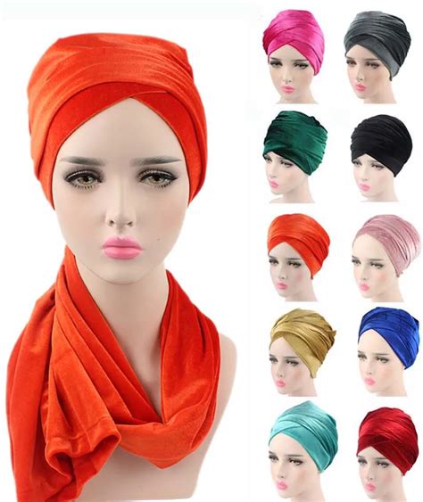 New Women Luxury Hijab Turban Head Wrap Extra Long Velvet Tube Headwrap Scarf Tie In Hair