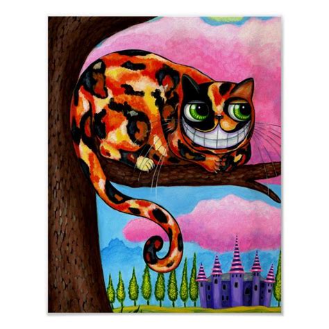 Cute Cheshire Cat In Tree Big Green Eyes Poster Zazzle Big Eyes Art