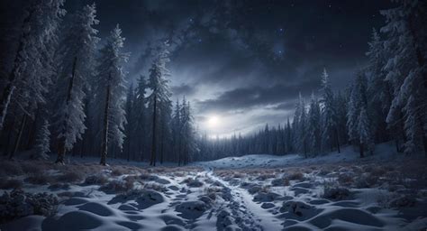 Premium AI Image | Scenic snowy night forest landscape