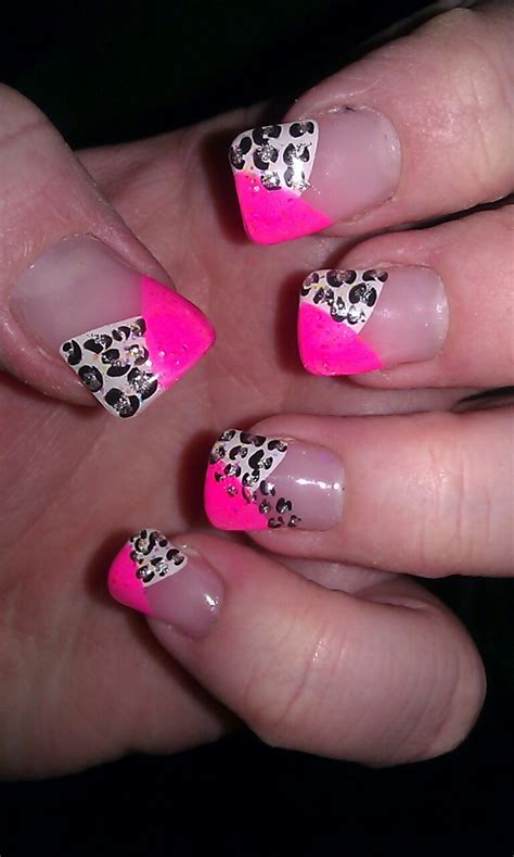 Leopard Print Nails Pink Sparkle Claws Nail Ideas Addiction Nail