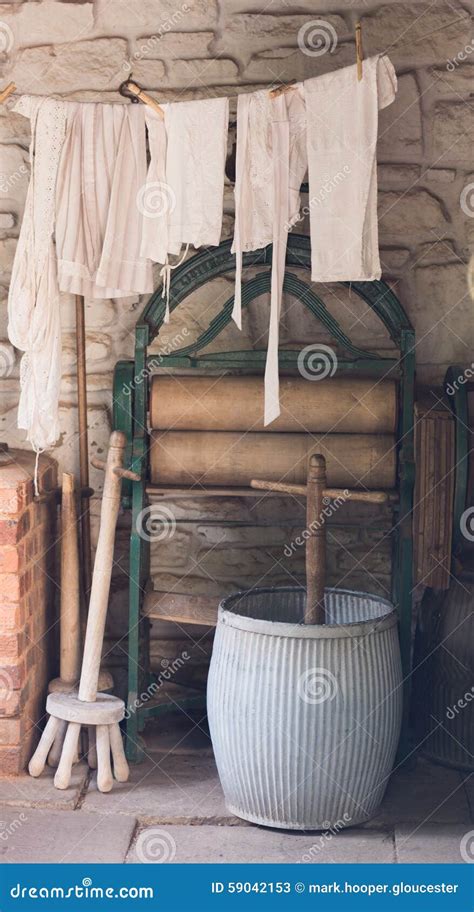 Mangle In Nostalgic Old Washing Scene Reconstruction Stock Image