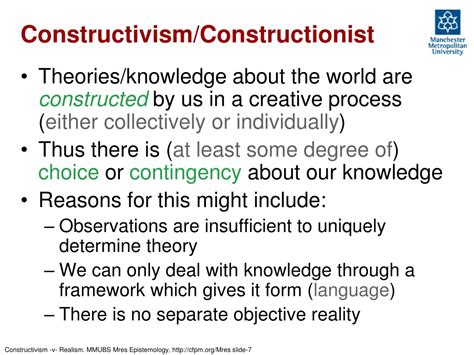 PPT Constructivism V Realism Is Knowledge A Reflection Of An