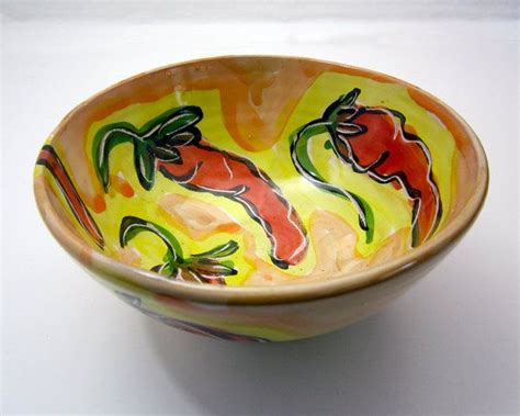 Ceramic Bowl Chili Peppers Majolica Pottery Clay Serving Red Etsy