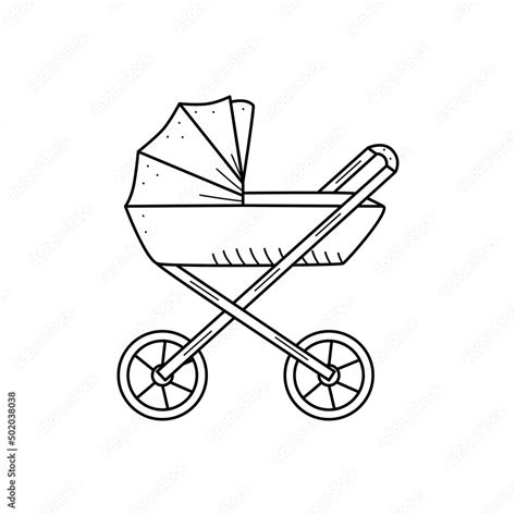 Baby Stroller For Walking Cartoon Doodle Style Vector Illustration