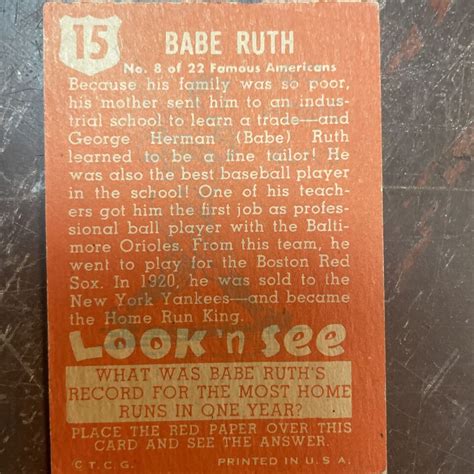 Topps Look N See Babe Ruth Card Ebay