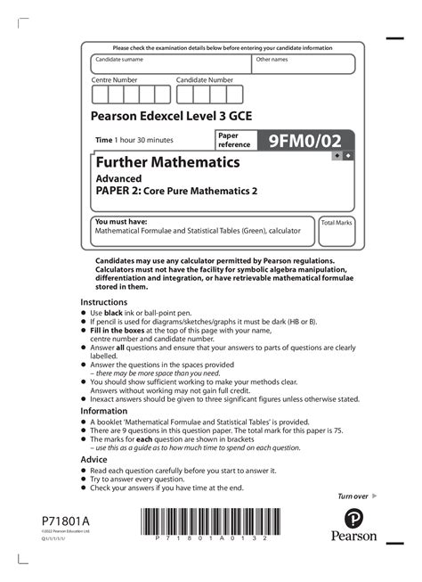 Pearson A Edexcel Level Gce Fm Further Mathematics Advanced