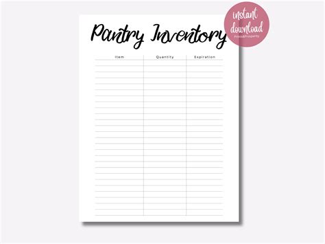 Instant Download Pantry Inventory Pantry List Pantry Inventory Printable Pantry Organization Pdf