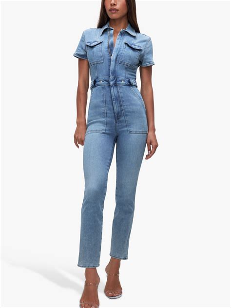 Good American Short Sleeve Denim Jumpsuit Blue At John Lewis And Partners