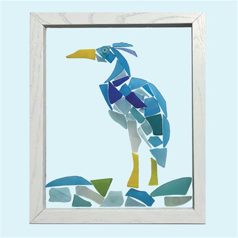 Tumbled Sea Glass Heron Mosaic