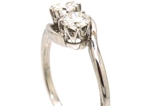 Edwardian Platinum Two Stone Diamond Crossover Ring W The