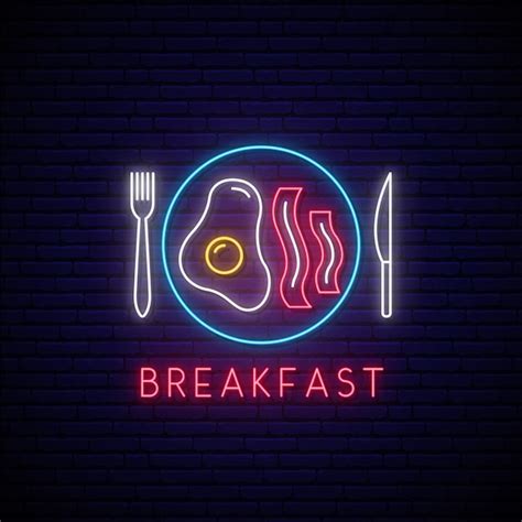 Premium Vector | Neon breakfast sign.