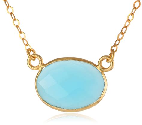 Gold Plated And Dyed Blue Chalcedony Pendant Necklace 18 Pendant