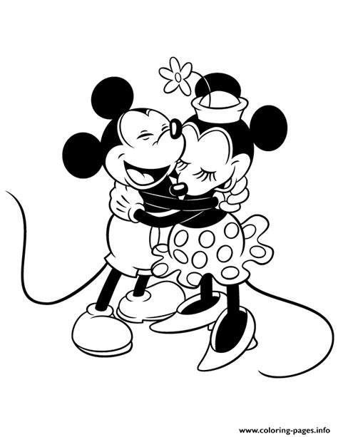 Classic Mickey And Minnie Mouse Hugging Disney Coloring Page Printable