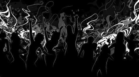 Una ilustración en blanco y negro de gente bailando en una fiesta