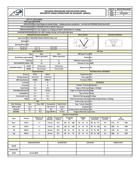 Welding Procedure Specification For Full Thickness Manual Repair Of Butt Joints In Stainless