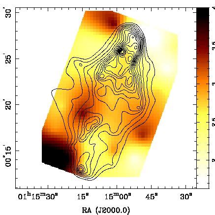 Contours 3 σ of the adaptively smoothed image are overlayed on