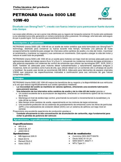 Ficha Técnica Aceite Urania 5000 Pdf