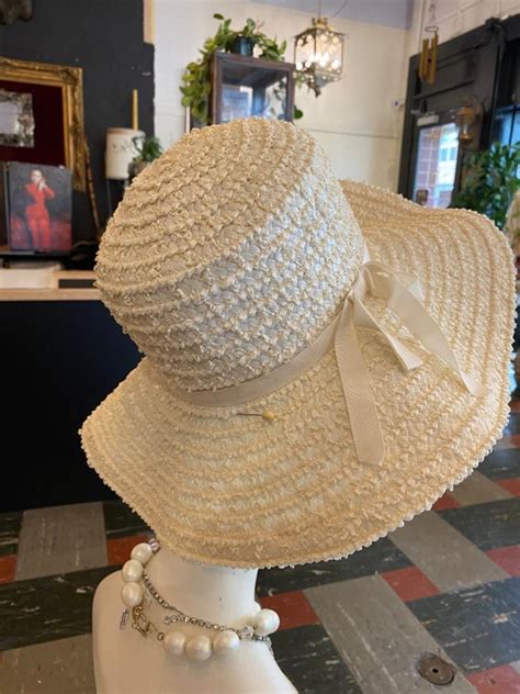 S Wide Brim Hat Sunhat White Straw Vintage S Gem