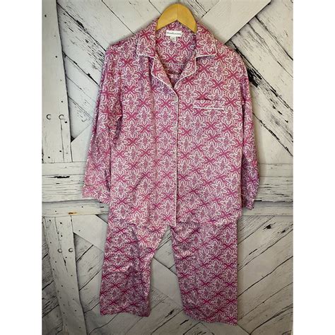 Vintage Miss Elaine Pink Satin Pj Pajama Set Paisley Womens Long Sleeve