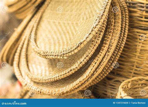 Handicraft Baskets And Several Pieces In Straw In Aracaju Brazil Stock