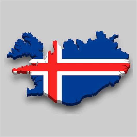 Mapa isométrico 3d de islandia con bandera nacional Vector Premium