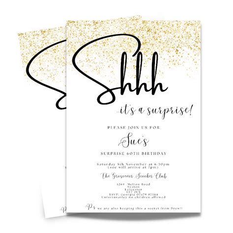 Shhhh Black And Gold Birthday Party Invitations X10 The Personalised