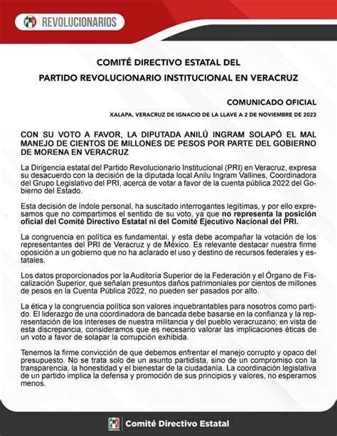 Comunicado Oficial Del Comit Directivo Estatal Del Pri Veracruz Pri