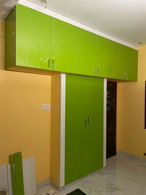 Hinged Door 2 Doors Green Plywood Modular Wardrobe Without Mirror