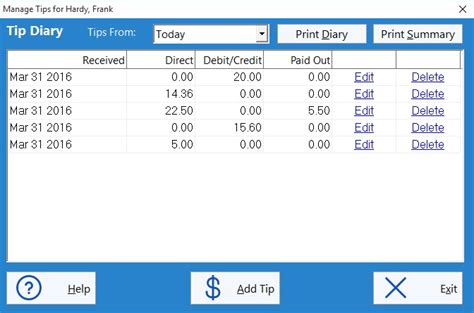 Employee Tip Tracking Time Clock