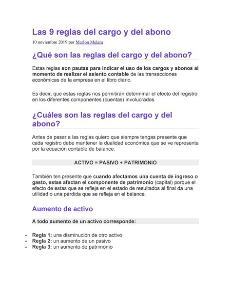 Las 9 Reglas Del Cargo Y Del Abono Es Decir Que Estas Reglas Nos