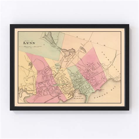 Vintage Map of Lynn, Massachusetts 1871 by Ted's Vintage Art