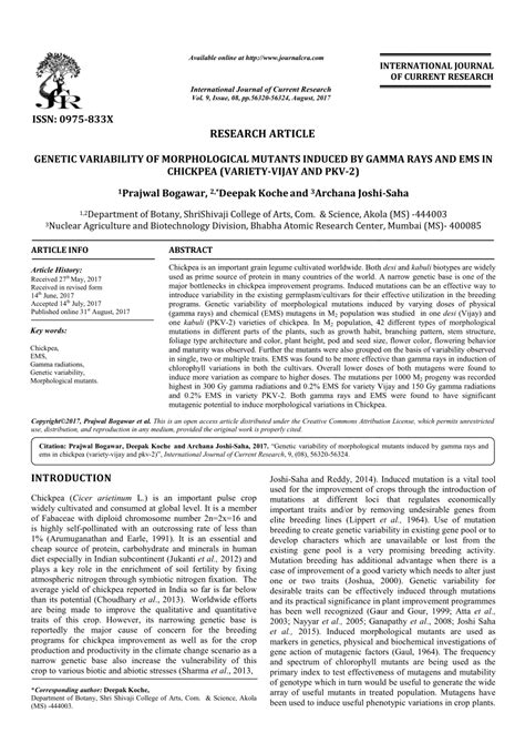 Pdf Genetic Variability Of Morphological Mutants Induced By Gamma