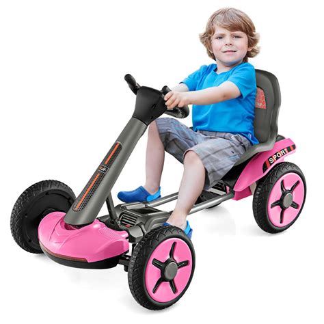 INFANS Go Kart for Kids, 12V Battery Ride On Car with Adjustable Seat