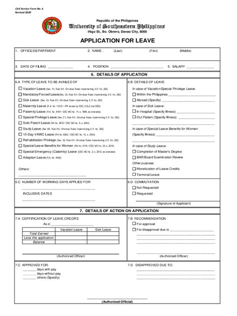 Fillable Online CS Form No 6 Revised 2020 Application For Leave