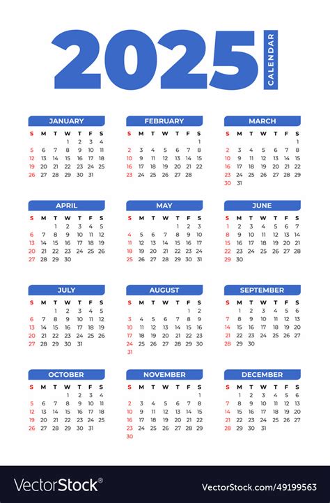 2025 Basic Calendar In White Background Royalty Free Vector