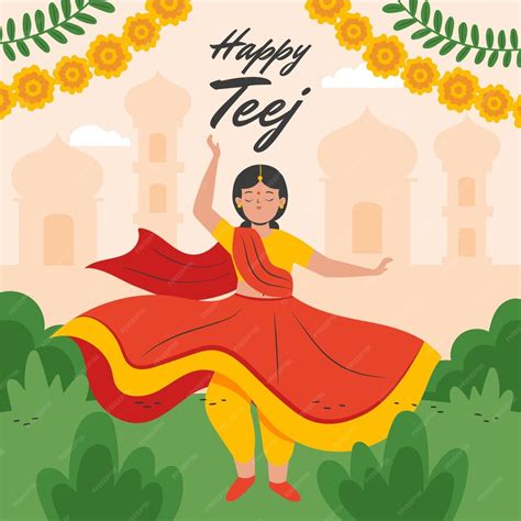 Free Vector Teej Festival Celebration Illustration