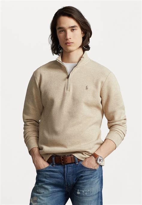 Polo Ralph Lauren Double Knit Mesh Quarter Zip Pullover Trui Sand