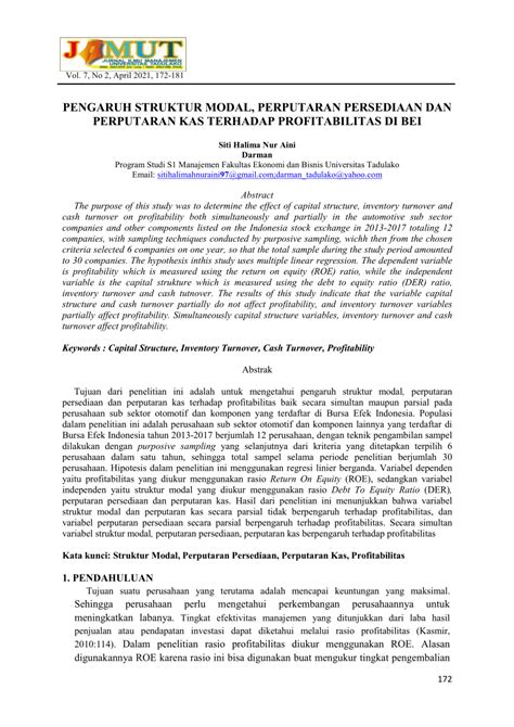 PDF PENGARUH STRUKTUR MODAL PERPUTARAN PERSEDIAAN DAN PERPUTARAN KAS