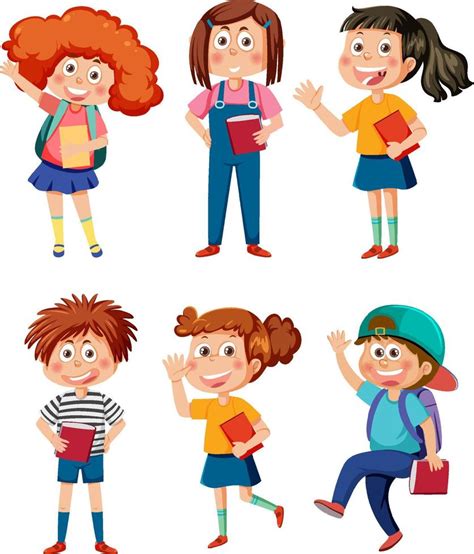 School kids cartoon characters set 12002541 Vector Art at Vecteezy