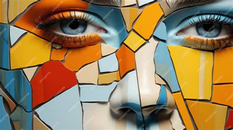 Una Pintura Colorida De Un Rostro Femenino Con Geometría Foto Premium