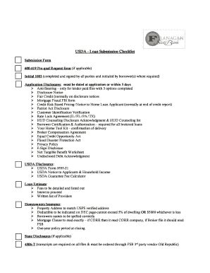 Fillable Online USDA Loan Submission Checklist Fsbtpo Fax Email