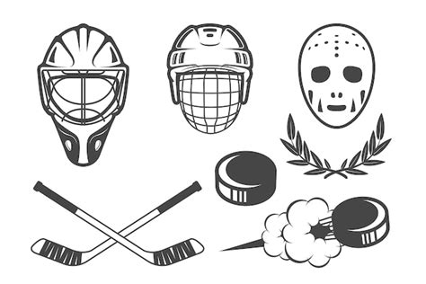 Premium Vector Ice Hockey Emblems Hockey Helmets And Retro Goalkeeper