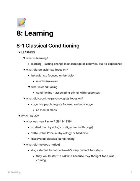 8 Learning Psy 1 Lecture 8 Ë 8 Learning 8 1 Classical Conditioning