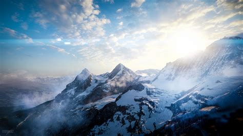 Mountain Peaks Clouds Sunlight Wallpapers Wallpaper Cave